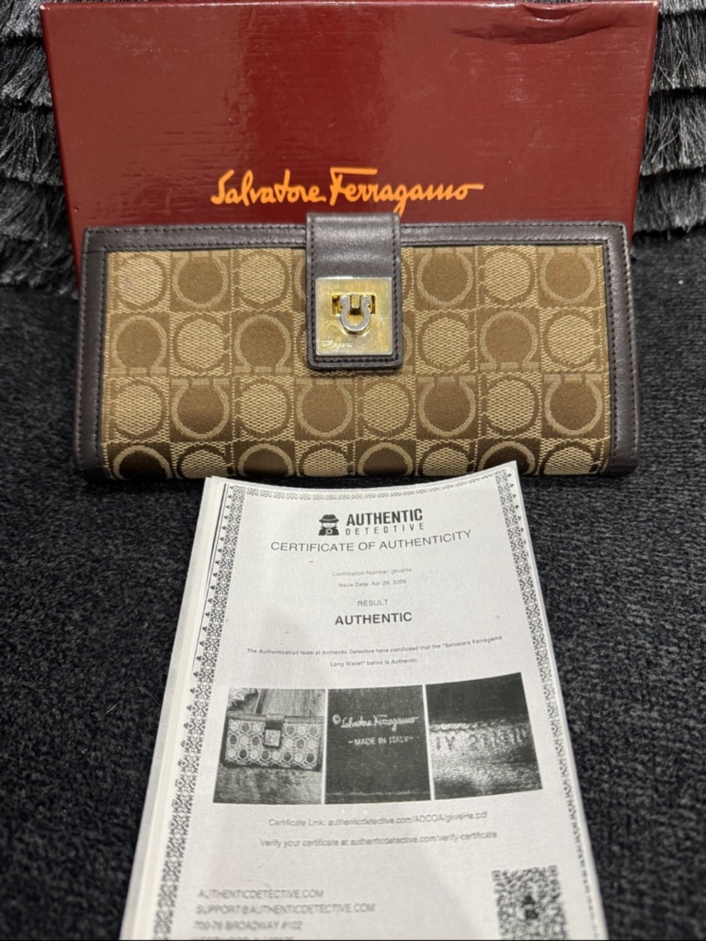 Salvatore Ferragamo Brown and Gold Signature Jacquard Wallet